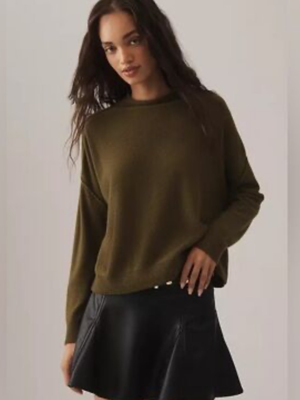 NWT Anthropologie Pilcro Alani 100% Cashmere Mock- Neck Sweater in Olive, L P